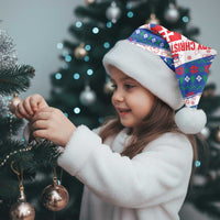 Slovakia Christmas Santa Hat with Bear Holding Tree Gingerbread Cookies and Red Blue Snowflake Pattern Design - Wonder Print Shop