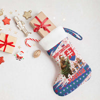 Slovakia Christmas Stocking with Bear Holding Tree Gingerbread Cookies and Red Blue Snowflake Pattern Design - Wonder Print Shop