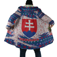Slovakia Christmas Cloak with Bear Holding Tree Gingerbread Cookies and Red Blue Snowflake Pattern Design - Wonder Print Shop