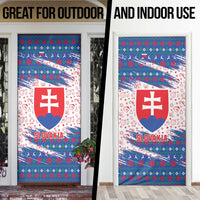 Slovakia Christmas Door Cover with Bear Holding Tree Gingerbread Cookies and Red Blue Snowflake Pattern Design - Wonder Print Shop