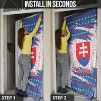 Slovakia Christmas Door Cover with Bear Holding Tree Gingerbread Cookies and Red Blue Snowflake Pattern Design - Wonder Print Shop