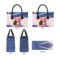 Slovakia Christmas Leather Bag with Bear Holding Tree Gingerbread Cookies and Red Blue Snowflake Pattern Design - Wonder Print Shop