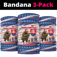Slovakia Christmas Neck Gaiter with Bear Holding Tree Gingerbread Cookies and Red Blue Snowflake Pattern Design - Wonder Print Shop