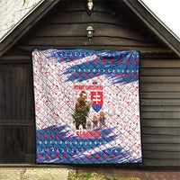 Slovakia Christmas Quilt with Bear Holding Tree Gingerbread Cookies and Red Blue Snowflake Pattern Design - Wonder Print Shop