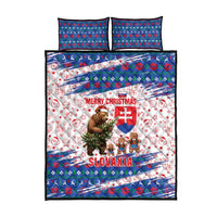 Slovakia Christmas Quilt Bed Set with Bear Holding Tree Gingerbread Cookies and Red Blue Snowflake Pattern Design - Wonder Print Shop