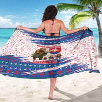 Slovakia Christmas Sarong with Bear Holding Tree Gingerbread Cookies and Red Blue Snowflake Pattern Design - Wonder Print Shop