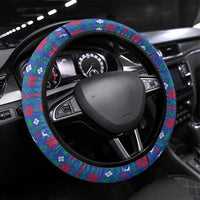 Slovakia Christmas Steering Wheel Cover with Bear Holding Tree Gingerbread Cookies and Red Blue Snowflake Pattern Design - Wonder Print Shop