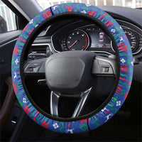 Slovakia Christmas Steering Wheel Cover with Bear Holding Tree Gingerbread Cookies and Red Blue Snowflake Pattern Design - Wonder Print Shop