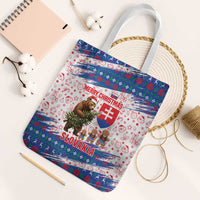 Slovakia Christmas Tote Bag with Bear Holding Tree Gingerbread Cookies and Red Blue Snowflake Pattern Design - Wonder Print Shop