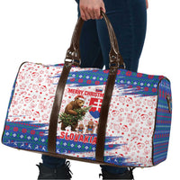 Slovakia Christmas Travel Bag with Bear Holding Tree Gingerbread Cookies and Red Blue Snowflake Pattern Design - Wonder Print Shop