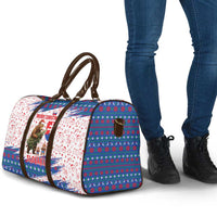 Slovakia Christmas Travel Bag with Bear Holding Tree Gingerbread Cookies and Red Blue Snowflake Pattern Design - Wonder Print Shop