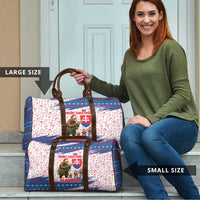 Slovakia Christmas Travel Bag with Bear Holding Tree Gingerbread Cookies and Red Blue Snowflake Pattern Design - Wonder Print Shop