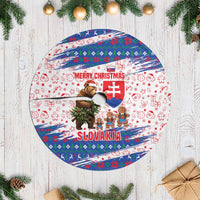 Slovakia Christmas Tree Skirt with Bear Holding Tree Gingerbread Cookies and Red Blue Snowflake Pattern Design - Wonder Print Shop