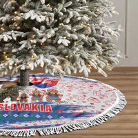 Slovakia Christmas Tree Skirt with Bear Holding Tree Gingerbread Cookies and Red Blue Snowflake Pattern Design - Wonder Print Shop