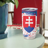 Slovakia Christmas Tumbler Cup with Bear Holding Tree Gingerbread Cookies and Red Blue Snowflake Pattern Design - Wonder Print Shop