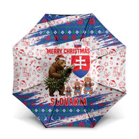 Slovakia Christmas Umbrella with Bear Holding Tree Gingerbread Cookies and Red Blue Snowflake Pattern Design - Wonder Print Shop