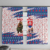 Slovakia Christmas Window Curtain with Bear Holding Tree Gingerbread Cookies and Red Blue Snowflake Pattern Design - Wonder Print Shop