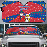 Korea Christmas Auto Sun Shade with Santa in Hanbok Tiger Character and Traditional Mask Pattern Design - Wonder Print Shop