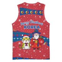 Korea Christmas Basketball Jersey with Santa in Hanbok Tiger Character and Traditional Mask Pattern Design - Wonder Print Shop