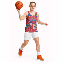 Korea Christmas Basketball Jersey with Santa in Hanbok Tiger Character and Traditional Mask Pattern Design - Wonder Print Shop