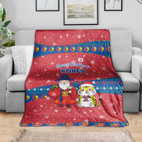 Korea Christmas Blanket with Santa in Hanbok Tiger Character and Traditional Mask Pattern Design - Wonder Print Shop