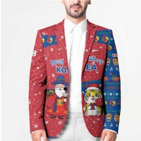 Korea Christmas Blazer with Santa in Hanbok Tiger Character and Traditional Mask Pattern Design - Wonder Print Shop