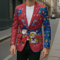 Korea Christmas Blazer with Santa in Hanbok Tiger Character and Traditional Mask Pattern Design - Wonder Print Shop