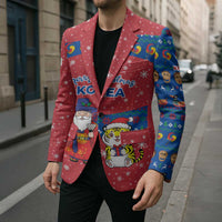 Korea Christmas Blazer with Santa in Hanbok Tiger Character and Traditional Mask Pattern Design - Wonder Print Shop