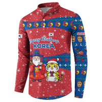 Korea Christmas Button Sweatshirt with Santa in Hanbok Tiger Character and Traditional Mask Pattern Design - Wonder Print Shop