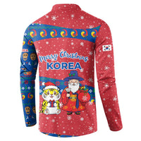 Korea Christmas Button Sweatshirt with Santa in Hanbok Tiger Character and Traditional Mask Pattern Design - Wonder Print Shop