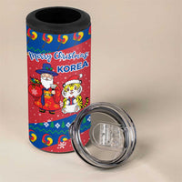 Korea Christmas 4 in 1 Can Cooler Tumbler with Santa in Hanbok Tiger Character and Traditional Mask Pattern Design - Wonder Print Shop