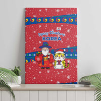 Korea Christmas Canvas Wall Art with Santa in Hanbok Tiger Character and Traditional Mask Pattern Design - Wonder Print Shop