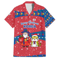 Korea Christmas Family Matching Puletasi and Hawaiian Shirt with Santa in Hanbok Tiger Character and Traditional Mask Pattern Design - Wonder Print Shop