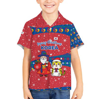 Korea Christmas Family Matching Puletasi and Hawaiian Shirt with Santa in Hanbok Tiger Character and Traditional Mask Pattern Design - Wonder Print Shop
