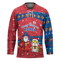 Korea Christmas Hockey Jersey with Santa in Hanbok Tiger Character and Traditional Mask Pattern Design - Wonder Print Shop