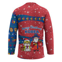 Korea Christmas Hockey Jersey with Santa in Hanbok Tiger Character and Traditional Mask Pattern Design - Wonder Print Shop