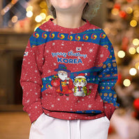 Korea Christmas Kid Ugly Christmas Sweater with Santa in Hanbok Tiger Character and Traditional Mask Pattern Design - Wonder Print Shop