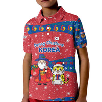 Korea Christmas Kid Polo Shirt with Santa in Hanbok Tiger Character and Traditional Mask Pattern Design - Wonder Print Shop