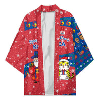 Korea Christmas Kimono with Santa in Hanbok Tiger Character and Traditional Mask Pattern Design - Wonder Print Shop
