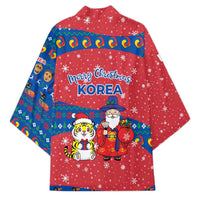 Korea Christmas Kimono with Santa in Hanbok Tiger Character and Traditional Mask Pattern Design - Wonder Print Shop