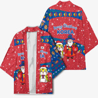 Korea Christmas Kimono with Santa in Hanbok Tiger Character and Traditional Mask Pattern Design - Wonder Print Shop