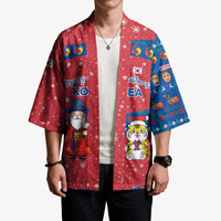 Korea Christmas Kimono with Santa in Hanbok Tiger Character and Traditional Mask Pattern Design - Wonder Print Shop