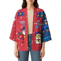 Korea Christmas Kimono with Santa in Hanbok Tiger Character and Traditional Mask Pattern Design - Wonder Print Shop