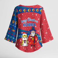 Korea Christmas Kimono Sleeve Blouse with Santa in Hanbok Tiger Character and Traditional Mask Pattern Design - Wonder Print Shop