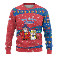 Korea Christmas Ugly Christmas Sweater with Santa in Hanbok Tiger Character and Traditional Mask Pattern Design - Wonder Print Shop