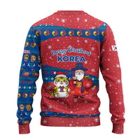 Korea Christmas Ugly Christmas Sweater with Santa in Hanbok Tiger Character and Traditional Mask Pattern Design - Wonder Print Shop