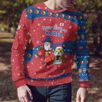 Korea Christmas Ugly Christmas Sweater with Santa in Hanbok Tiger Character and Traditional Mask Pattern Design - Wonder Print Shop