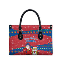 Korea Christmas Leather Bag with Santa in Hanbok Tiger Character and Traditional Mask Pattern Design - Wonder Print Shop