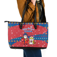 Korea Christmas Leather Tote Bag with Santa in Hanbok Tiger Character and Traditional Mask Pattern Design - Wonder Print Shop