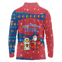 Korea Christmas Long Sleeve Polo Shirt with Santa in Hanbok Tiger Character and Traditional Mask Pattern Design - Wonder Print Shop